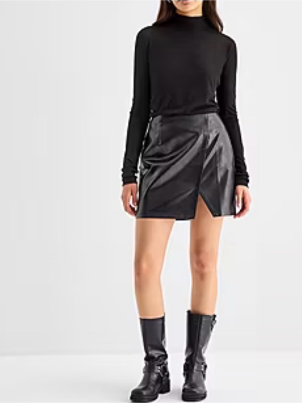 a.n.a Animal Womens Mid Rise Faux Leather A-Line Skirt